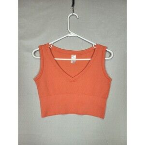 Lot 2 Juniors Cropped V-neck Ribbed Tank Tops Large Orange Popular Alt Athletic